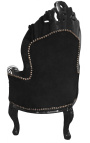 Barroco chaise longue negro terciopelo con respaldo cebra y madera negra