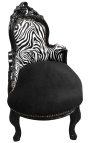 Barocke Chaiselongue aus schwarzem Samt mit Zebra-Rückenlehne und schwarzem Holz