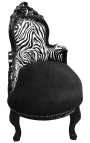 Baroque chaise longue black velvet with zebra backrest and black wood