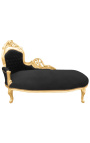 Grande chaise longue barocca in tessuto di velluto nero e legno dorato