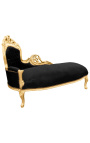 Large baroque chaise longue black velvet fabric and gold wood