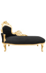 Grande chaise longue barocca in tessuto di velluto nero e legno dorato