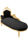 Chaise longue barroca gran de teixit de vellut negre i fusta daurada