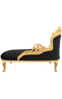 Grande chaise longue barocca in tessuto di velluto nero e legno dorato