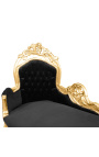 Large baroque chaise longue black velvet fabric and gold wood