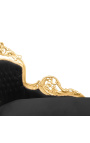 Grande méridienne baroque tissu velours noir et bois doré