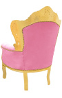 Gran sillón de estilo barroco terciopelo rosa y madera dorada