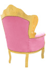 Gran sillón de estilo barroco terciopelo rosa y madera dorada