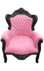 Большое кресло стиль барокко розовый бархат порошок и черный лакированный Вуд