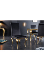 Set di 2 sedie barocche moderne, schienale dritto, acciaio nero e dorato