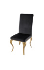 Ensemble de 2 chaises baroque moderne, dossier droit, noir et acier doré