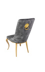 Conjunto de 2 sillas barrocas contemporáneas en terciopelo gris y acero dorado