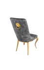 Ensemble de 2 chaises baroque contemporaines velours gris et acier doré