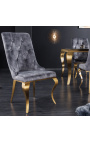 Set van 2 eigentijdse barokstoelen in grijs fluweel en goudkleurig staal - 1