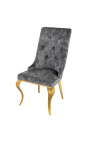 Conjunto de 2 cadeiras barrocas contemporâneas em veludo cinza e aço dourado