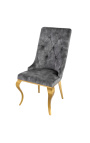 Set van 2 eigentijdse barokstoelen in grijs fluweel en goudkleurig staal - 9