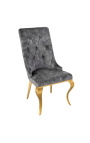 Conjunto de 2 cadeiras barrocas contemporâneas em veludo cinza e aço dourado