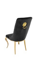 Conjunto de 2 cadeiras barrocas contemporâneas em veludo preto e aço dourado