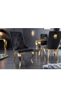 Ensemble de 2 chaises baroque contemporaines velours noir et acier doré