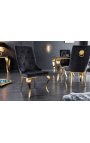 Komplet 2 sodobnih baročnih stolov iz črnega žameta in zlatega jekla