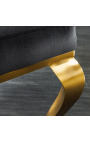 Conjunto de 2 sillas barrocas contemporáneas en terciopelo negro y acero dorado