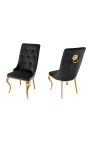 Ensemble de 2 chaises baroque contemporaines velours noir et acier doré