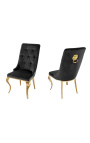 2 šiuolaikiškų barokinių juodo aksomo ir auksinio plieno kėdžių rinkinys