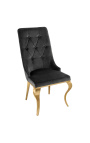 Conjunto de 2 sillas barrocas contemporáneas en terciopelo negro y acero dorado