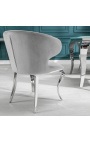 Komplet 2 modernih baročnih krilnih stolov iz sivega žameta in kromiranega jekla