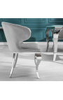 Komplet 2 modernih baročnih krilnih stolov iz sivega žameta in kromiranega jekla