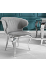Set of 2 modern baroque wing chairs gray velvet and chromed steel