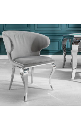 Conjunt de 2 cadires d'ala barrocs modernes de vellut gris i acer cromat