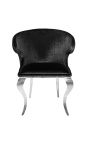 Set of 2 modern baroque wing chairs black velvet and chromed steel