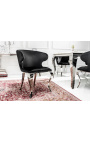 Set of 2 modern baroque wing chairs black velvet and chromed steel