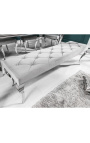 Moderne Barock-Flachbank aus grauem Samt und verchromtem Edelstahl