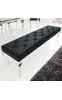 Banc pla barroc modern de vellut negre i acer inoxidable cromat