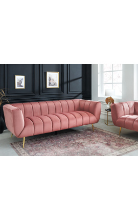 Canapé 3 places LETO en velours rose poudré avec pieds dorés