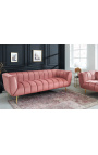 LETO trivietė sofa seno rožinio aksomo su auksinėmis kojelėmis