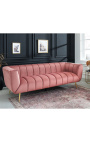 LETO trivietė sofa seno rožinio aksomo su auksinėmis kojelėmis