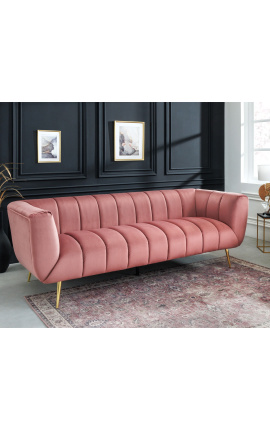 LETO 3-istuttava sohva vanhaa vaaleanpunaista samettia kultaisilla jaloilla
