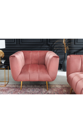 Fauteuil LETO en velours rose poudré avec pieds dorés