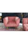 Fauteuil LETO en velours rose poudré avec pieds dorés