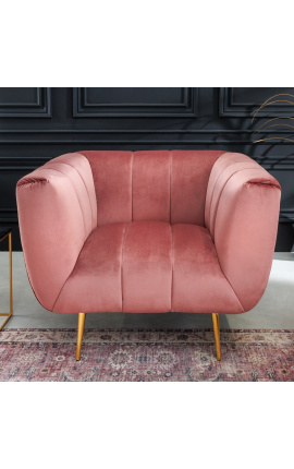 LETO fotel régi rózsaszín bársony színben, arany lábakkal