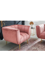 Fauteuil LETO en velours rose poudré avec pieds dorés