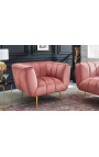 Fauteuil LETO en velours rose poudré avec pieds dorés