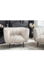 Fauteuil LETO en velours couleur champagne avec pieds noirs