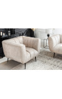 Fauteuil LETO en velours couleur champagne avec pieds noirs