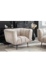 Fauteuil LETO en velours couleur champagne avec pieds noirs