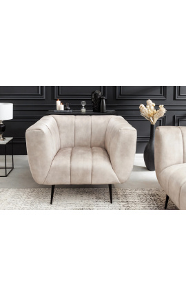 LETO-Sessel aus champagnerfarbenem Samt mit schwarzen Beinen