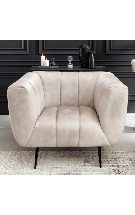 Sillón LETO de terciopelo color champán con patas negras